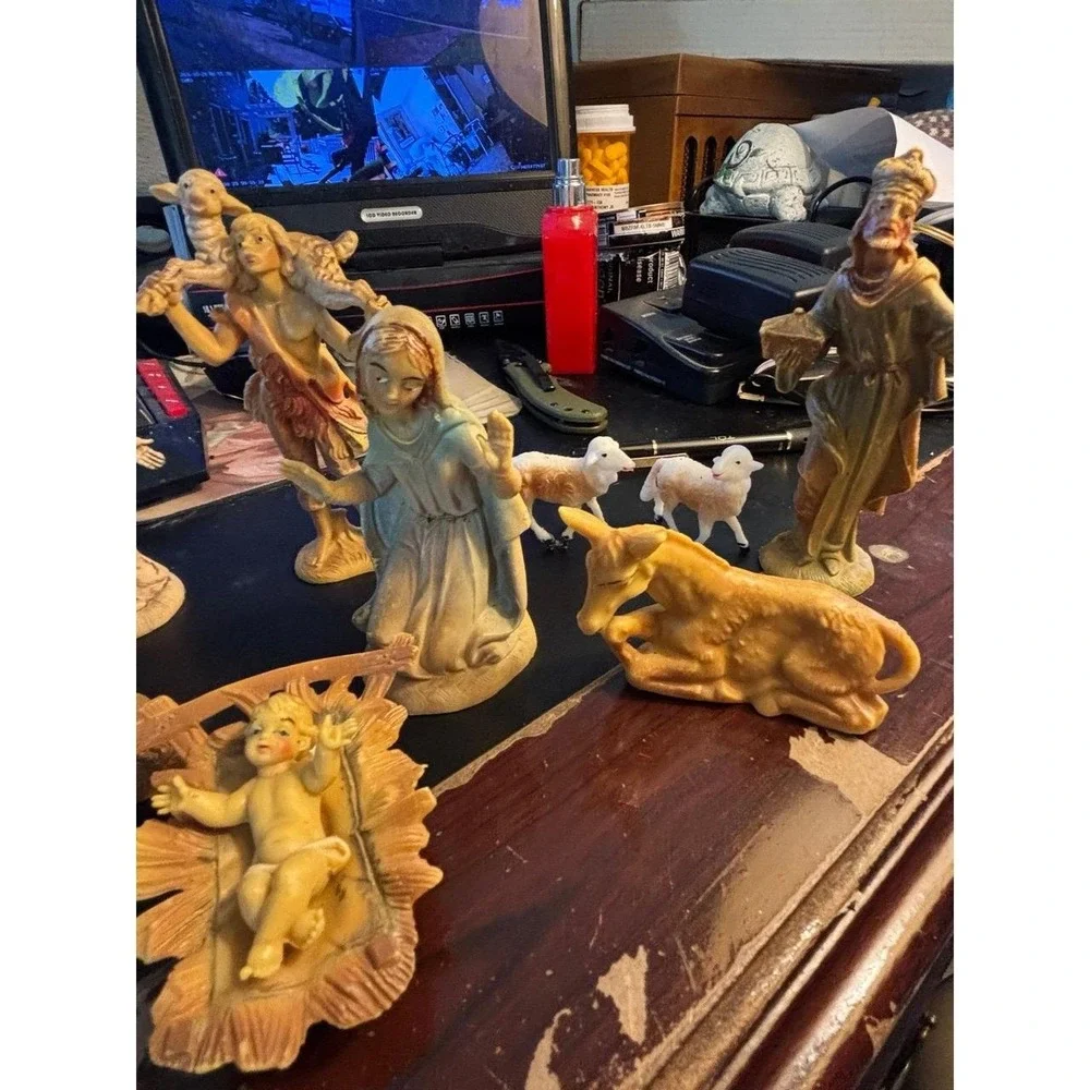 Vintage Hard Plastic Nativity Set Figures  Christmas Baby Jesus Mary Joseph Lot